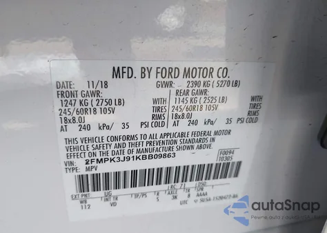 2019 Ford Edge Sel z USA, uszkodzony, nr VIN 2FMPK3J91KBB09863